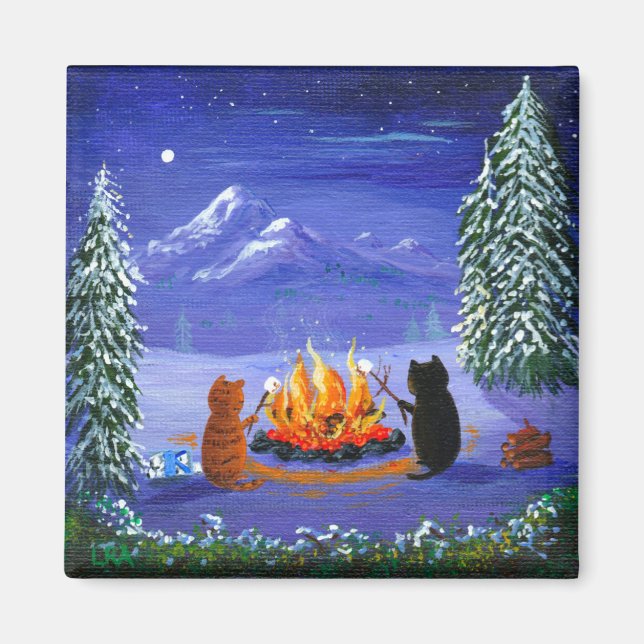 Winter Funny Cats Forest Creationarts Magnet (Vorne)
