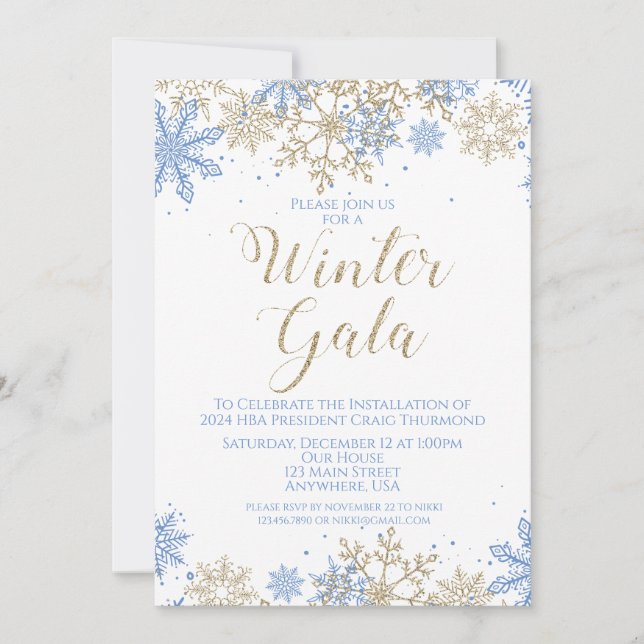 Winter Gala Blue und Gold laden ein Einladung (Vorderseite)
