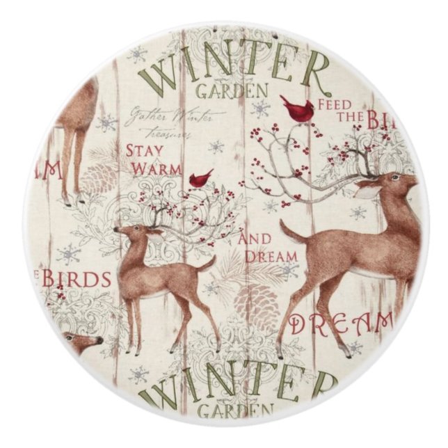 Winter Garden Holiday Rentier Design Keramikknauf (Vorderseite)