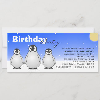 Winter Geburtstagsparty Einladung mit Baby Penguin
