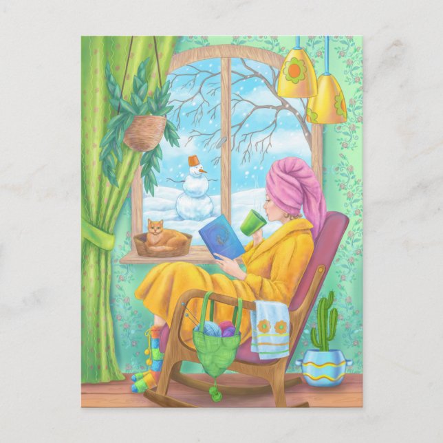 Winter gemütliche Zuhause-Illustration Postkarte (Vorderseite)