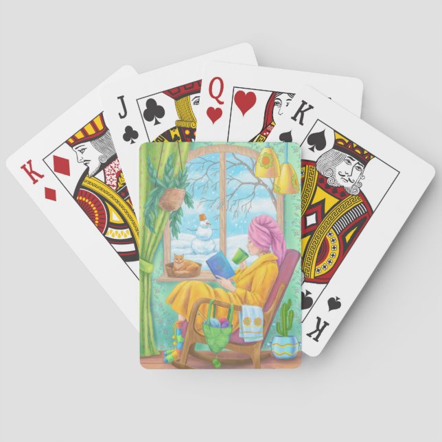 Winter gemütliche Zuhause-Illustration Spielkarten (Rückseite)