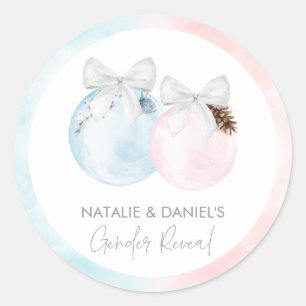 Winter Gender Reveal Baby Shower Runder Aufkleber