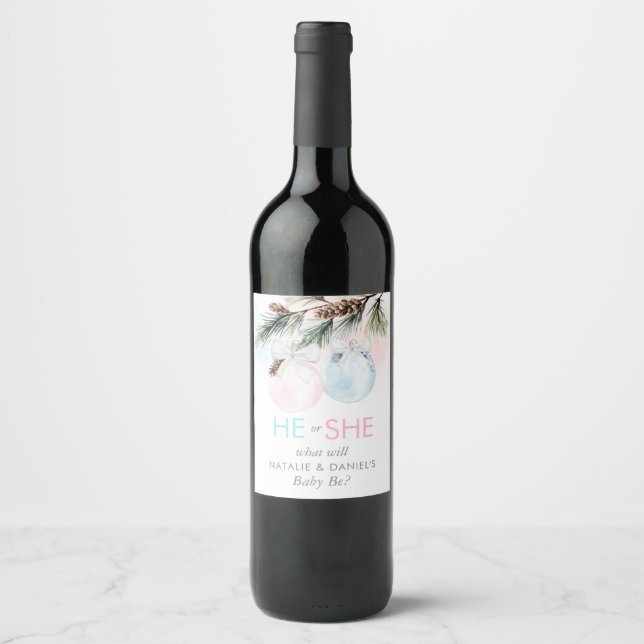 Winter Gender Reveal Baby Shower Wine Label Set Weinetikett (Vorderseite)