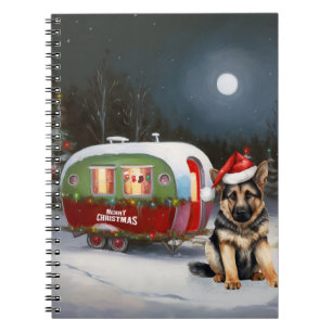 Winter German Shepherd Caravan Weihnachtsabenteuer Notizblock