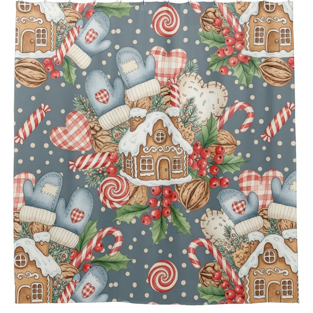 Winter-Gingerbread-Häuschen - Handschuhe Duschvorhang (Vorderseite)