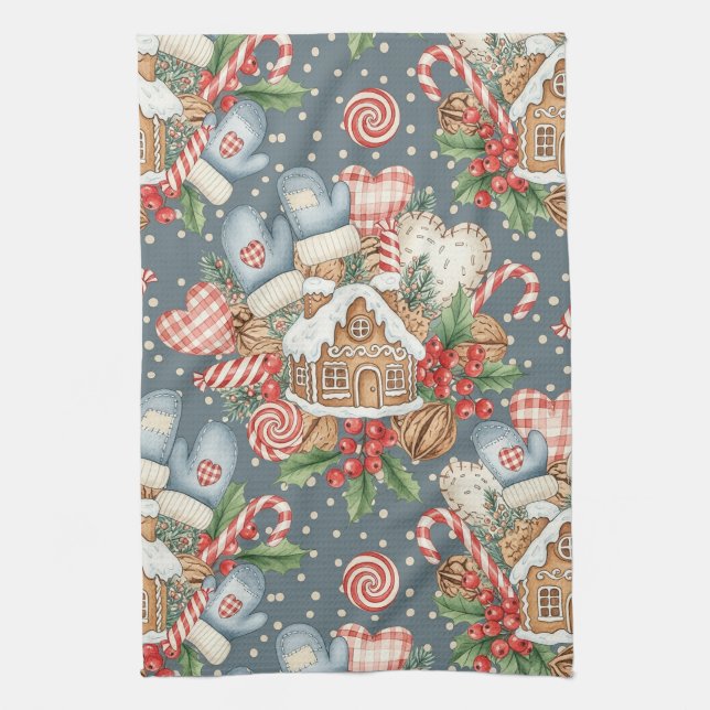 Winter-Gingerbread-Häuschen - Handschuhe Geschirrtuch (Vertikal)
