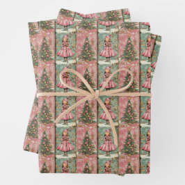 Winter Girl and Christmas Trees Wrapping Paper Geschenkpapier Set