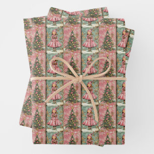 Winter Girl and Christmas Trees Wrapping Paper Geschenkpapier Set