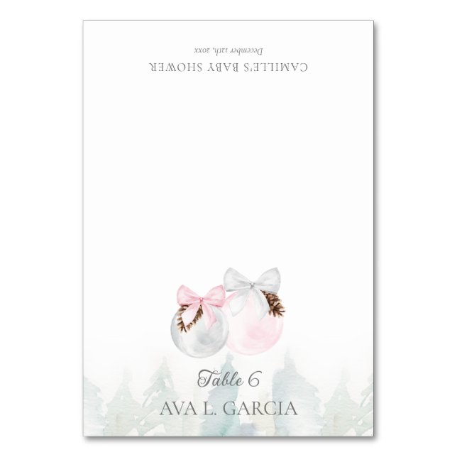 Winter Girl Baby Shower Place Card Tischnummer (Vorderseite)