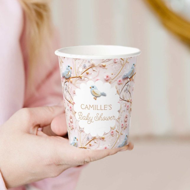 Winter Girl Babydusche Pink Blütendusche Personali Pappbecher (Winter Pink Floral Girl Baby Shower Personalized Paper Cups)