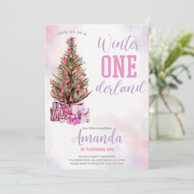 Winter Girl Onederland Einladung zum Geburtstag (Stehend Vorderseite)