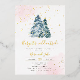 Winter Girl Pink Gold Snowflakes Baby Dusche Folieneinladung