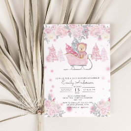 Winter Girl Woodland Bear Floral Baby Dusche Einladung