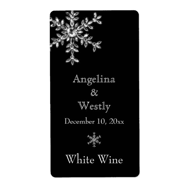 Winter Glamour Wedding Wine Label (schwarz) (Vorne)