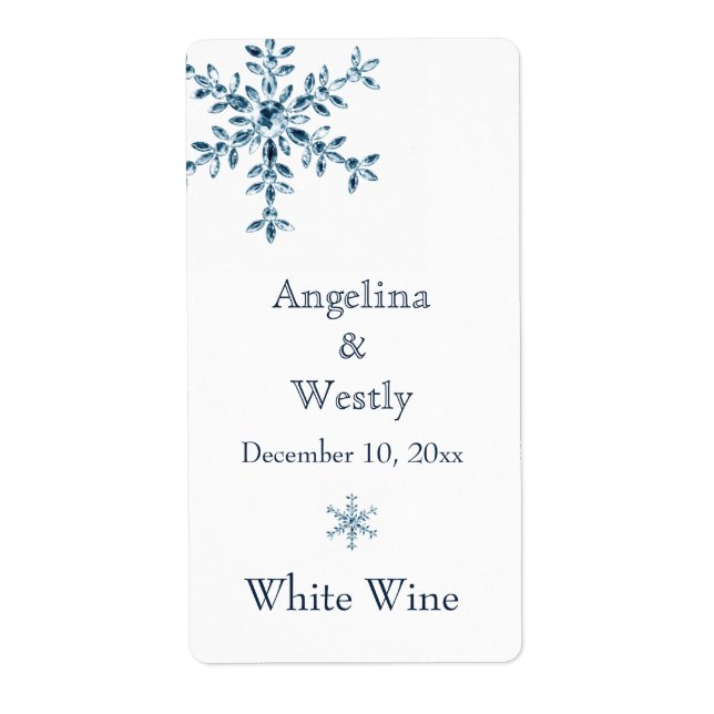 Winter Glamour Wedding Wine Label (weiß) (Vorne)