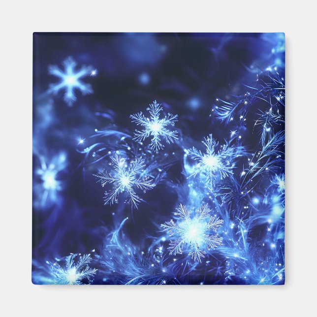 Winter Glanz Blaue Schneeflocken Magnet (Vorne)
