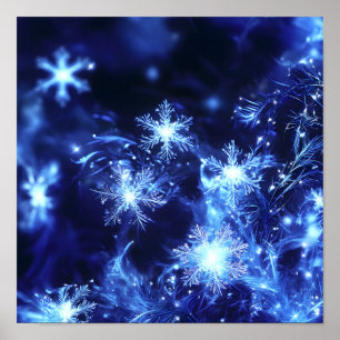 Winter Glanz Blaue Schneeflocken Poster