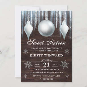 Winter Glass Baubles & Snowflakes 16 . Geburtstag Einladung