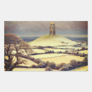 Winter Glastonbury Tor Rechteckiger Aufkleber