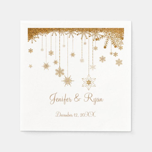 Winter Glitzer Schneeflocken Hochzeit Napkins Serviette (Vorderseite)