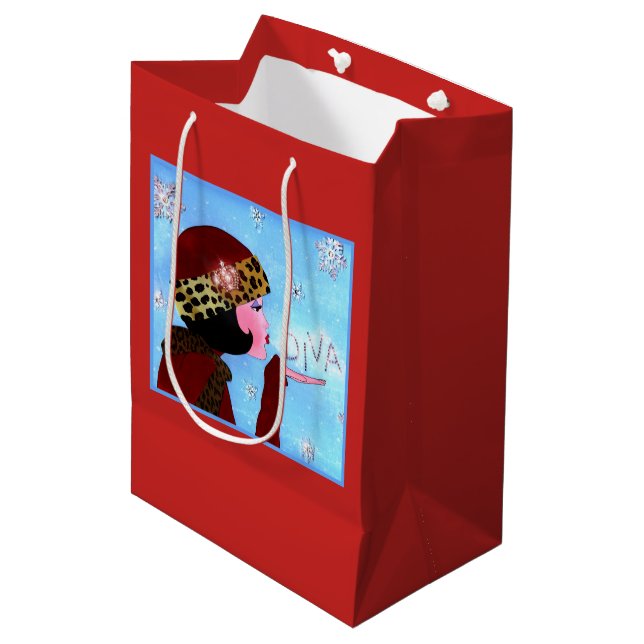 Winter Glitzern Diva Mittlere Geschenktüte (Vorderseite Schrägansicht)
