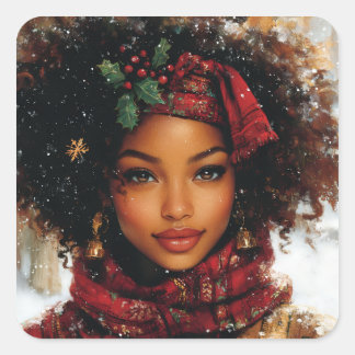 Winter Glow Afrocentric Queen – Holiday Art Quadratischer Aufkleber