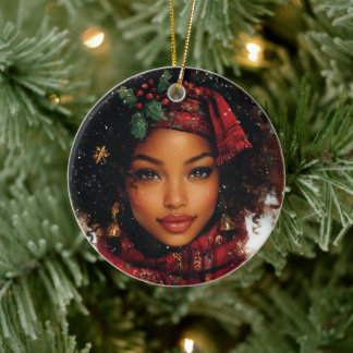 Winter Glow Afrozentrische Königin – Urlaubskunst Keramik Ornament