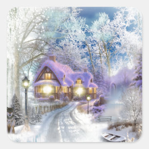 Winter-Glühen-WeihnachtsHütte Quadratischer Aufkleber