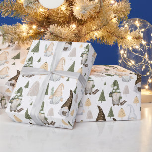 Winter-Gnome-Bäume Weißes Geschenkpapier