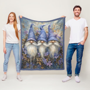 Winter-Gnome mit lila Hüten Blumen Fleecedecke