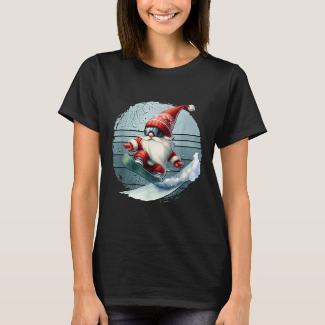 Winter Gnome Santa With Skiing Googles Retro Snowb T-Shirt (Vorderseite)