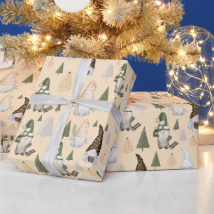 Winter-Gnome Wald Beige Geschenkpapier
