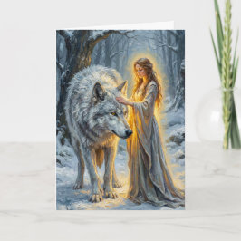 Winter Goddess & White Wolf Karte