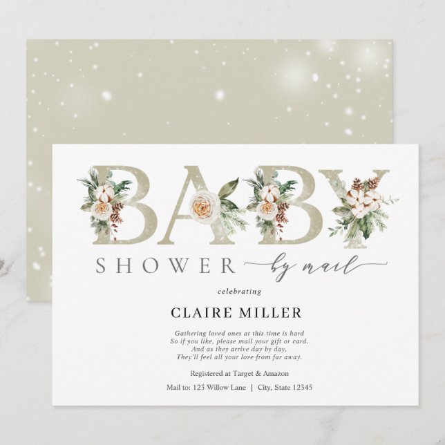 Winter Gold Baby Shower by Mail Einladung (Vorne/Hinten)