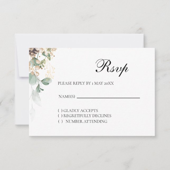 Winter Gold Floral RSVP card Karte (Vorderseite)