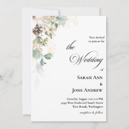 Winter Gold Floral Wedding Einladung