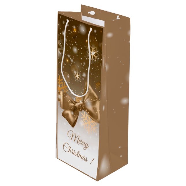 Winter Gold Geschenktüte Für Weinflaschen (Vorderseite Schrägansicht)