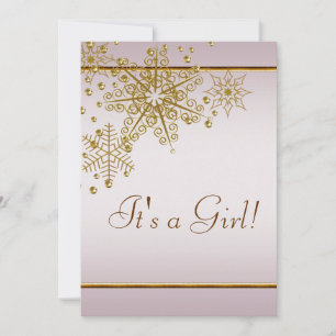 Winter Gold Pink Snowflakes Baby Girl Dusche Einladung