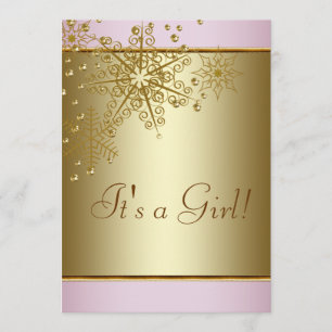 Winter Gold Pink Snowflakes Baby Girl Dusche Einladung