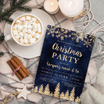 Winter gold snow pine navy corporate Christmas Einladung<br><div class="desc">Time to celebrate the holiday season and Christmas with this luxury gold glitter snowflakes sparkles and gold glitter pine tree forest on an elegant festive navy blue watercolor background,  featuring a modern cool script font typography,  perfect for Christmas corporate business party,  employees parties and more!</div>