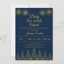 Winter Gold und Navy Snowflake Babydusche Einladung
