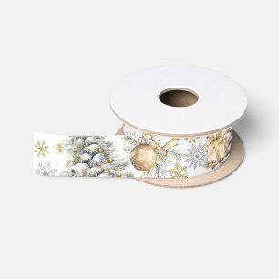 Winter Gold und Silber Pine Tree Satinband
