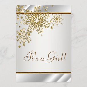 Winter Gold White Snowflakes Baby Girl Dusche Einladung