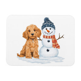Winter Goldendoodle Dog Cute Snowman Magnet