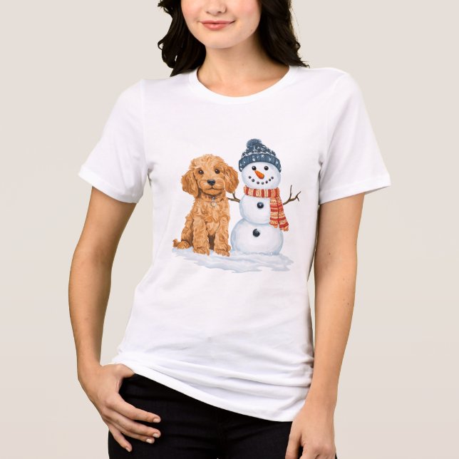 Winter Goldendoodle Dog Cute Snowman Tri-Blend Shirt (Vorderseite)