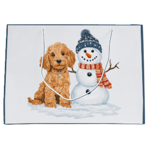 Winter Goldendoodle Hund Süßer Schneemann Große Geschenktüte