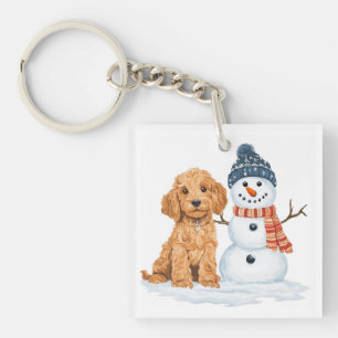 Winter-Goldendoodle-Hund süßer Schneemann Schlüsselanhänger