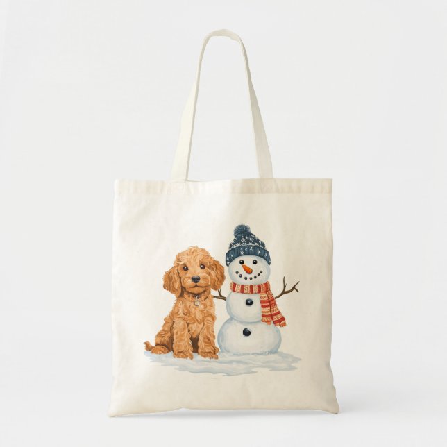 Winter Goldendoodle Hund süßer Schneemann Tragetasche (Vorne)