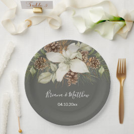 Winter Gray Elegant Script Wedding Pappteller